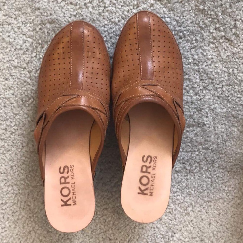 Michael kors tan brown leather clogs boho vintage